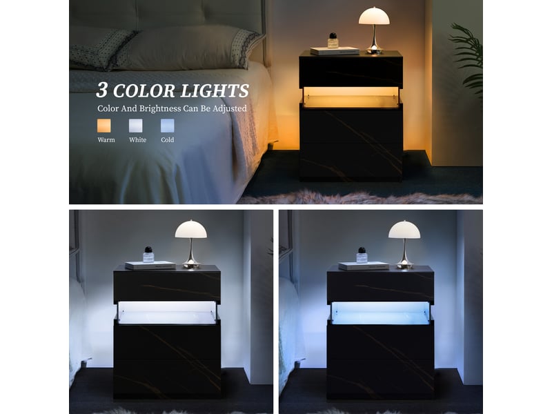  Table de chevet led,48x38x61 cm,3 tiroirs,noir et doré  - Conforama D