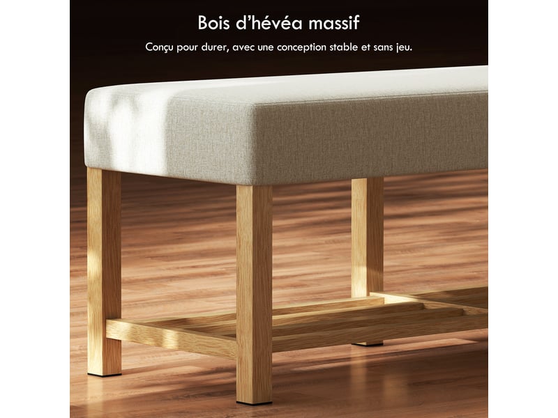  Banc à chaussures, banc de rangement avec siège rembourré, étagère ouverte, bois d'hévéa, bois naturel, 120x44x48cm  - Conforama R