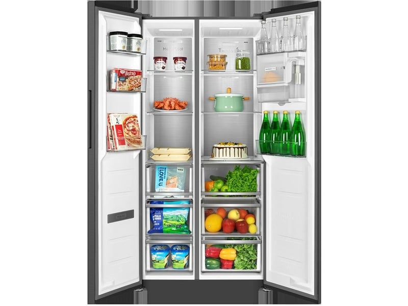 Réfrigérateur combiné américain 605 l encastrable inox galaxy inox avec distributeur d eau et no frost RC605SXD0 - Conforama E