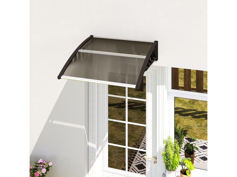  Auvent extérieur en polycarbonate pour portes et fenêtres avec kit de montage 103 x 96,5 x 27 cm - marron  - Conforama C