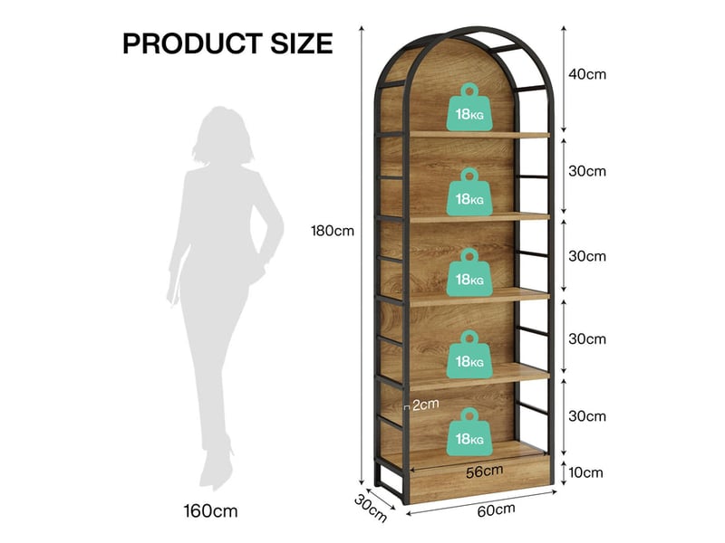  Tribesigns bibliothèque de style industriel à 5 étages pour salon, chambre à coucher et bureau à domicile  - Conforama C