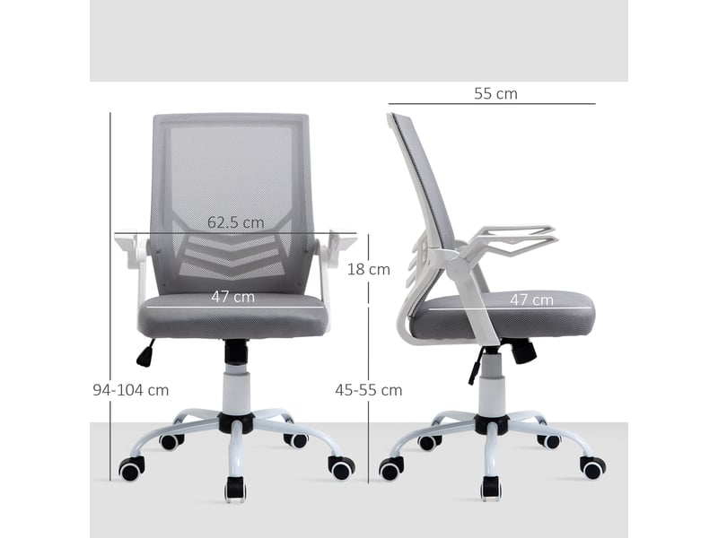  Chaise de bureau ergonomique avec accoudoirs et soutien lombaire, en tissu effet lin, 62,5 x 55 x 94-104 cm, grise  - Conforama E