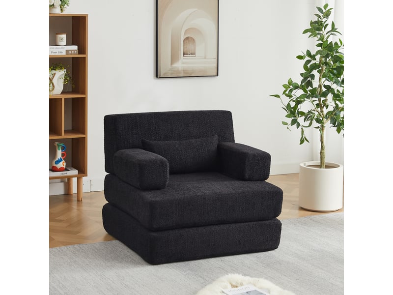  Canapé-lit modulaire 1 place 2-en-1 – noir – dossier haut, convertible et empilable pour petit espace  - Conforama E