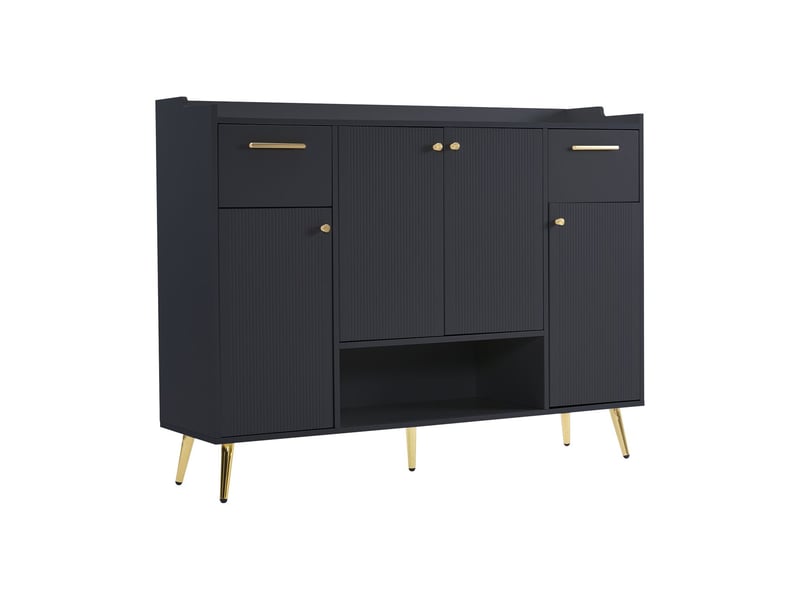 Meuble à chaussures l130xp37xh100 cm, 2 tiroirs, 4 portes, compartiment ouvert armoire à chaussures, pieds métal, finition noire  - Conforama E