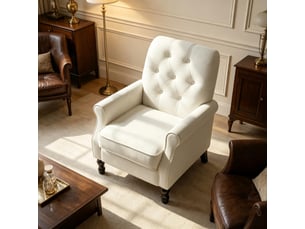 Fauteuil capitonné avec coussin à ressorts ensachés et dossier rembourré, en tissu aspect lin crème, 69 × 75 × 90 cm