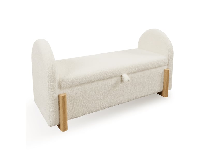  Banc de lit avec rangement hydraulique 106 x 47 x 61 cm blanc, tissu bouclette chenille, fermeture douce  - Conforama D