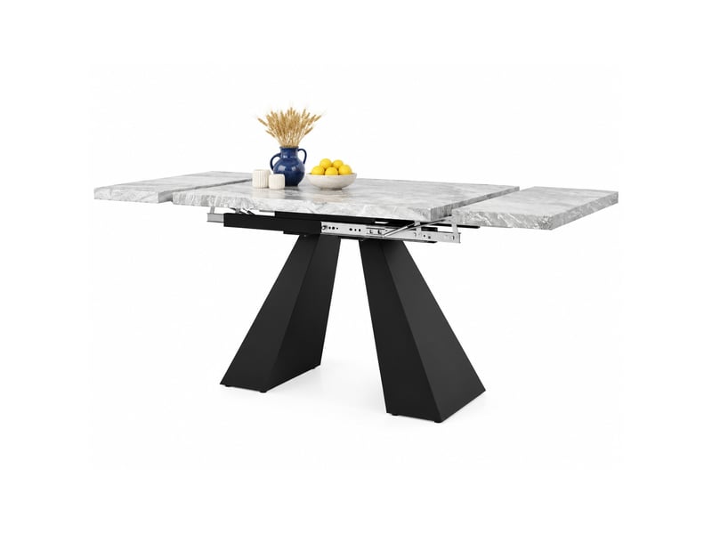 Table extensible avec plateau large coulissant et pieds en métal, pour salle à manger, mdf effet marbre noir et gris - Conforama A