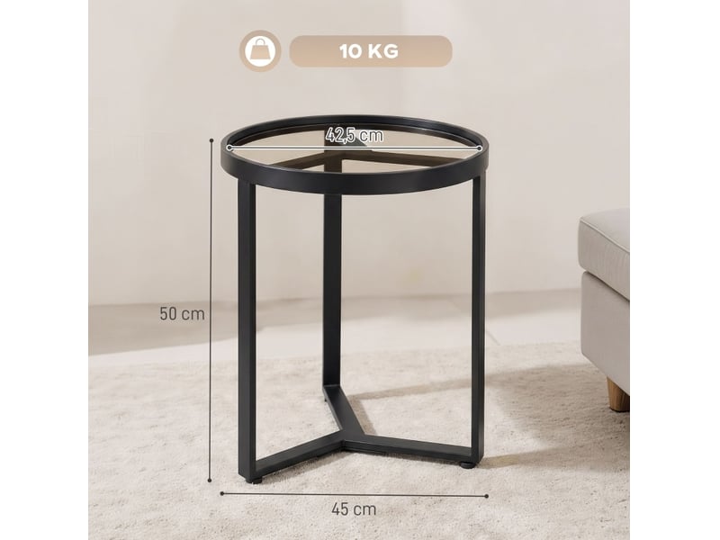  Table d'appoint ronde 45 x 45 x 50 cm en métal et verre trempé pour petits espaces noir chicfurn  - Conforama D