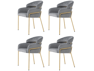 Lot de 4 chaises de salle à manger en velours gris avec accoudoirs, pieds en métal doré, style chic précieux, salon ou chambre