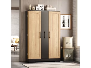 Buffet de cuisine 78 x 35 x 120 cm avec rangement vertical à 4 niveaux, 2 portes, étagères réglables, noir et naturel