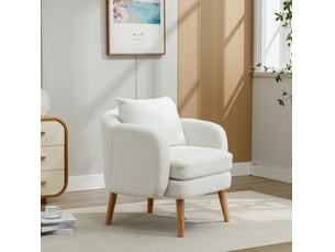 Fauteuil 1 place en tissu bouclette blanc avec coussin