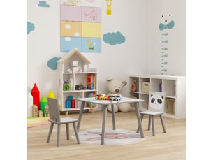 Ensemble table et chaises pour enfants, table pour enfant avec 2 chaises, motif animaux pour chambre à coucher gris