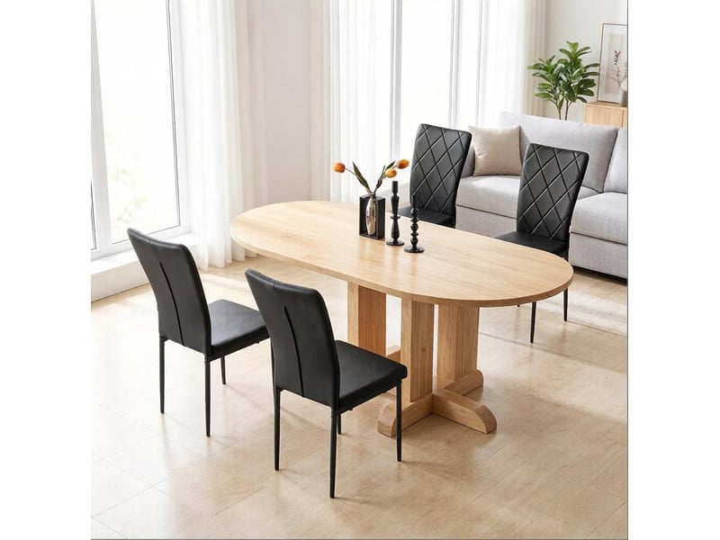  Lot de 4 chaises de salle à manger avec dossier haut rembourré et pieds métalliques en simili cuir noir  - Conforama B