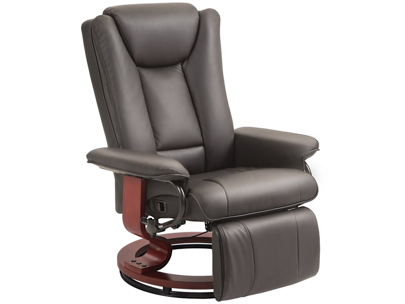 Fauteuil relax marron en similicuir, inclinable avec repose-pieds, pivotant à 360 degrés, pour salon et bureau - Conforama A