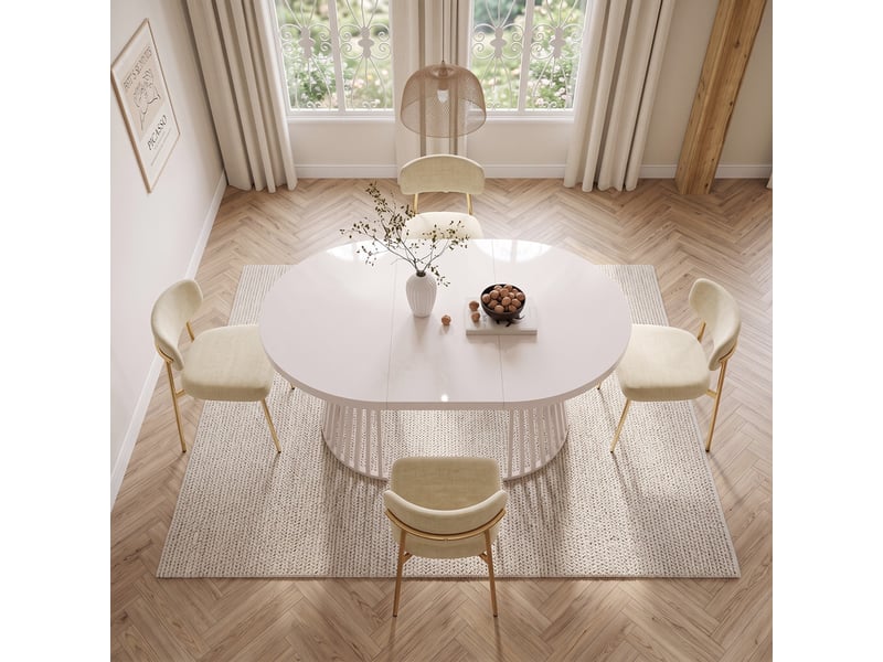  Ensemble table et chaises, table extensible 100/138/176x100cm cachemire, plateau épais, 6 chaises réglables en hauteur, doré, marron  - Conforama D
