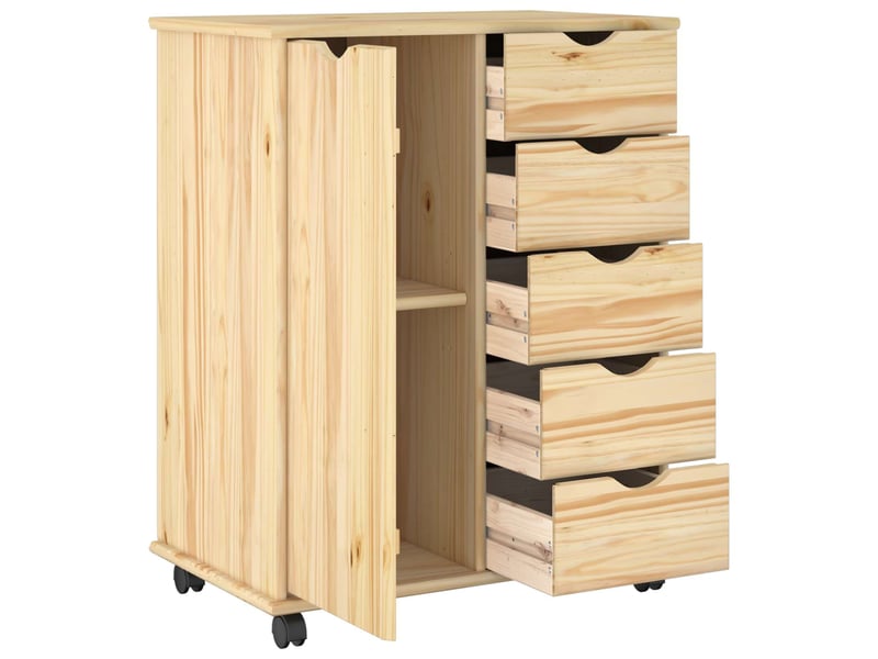  Caisson roulant de bureau, meuble de rangement 63,5 x 39 x 79 cm bois de pin massif marron  - Conforama C