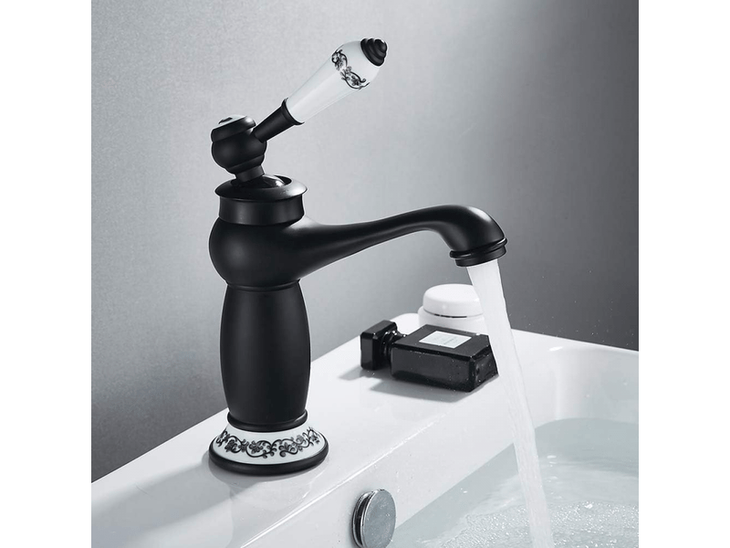  Robinet salle bain mitigeur lavabo poignée unique robinet lavabo salle de bain mitigeur lavabo retro，noir laiton  - Conforama E