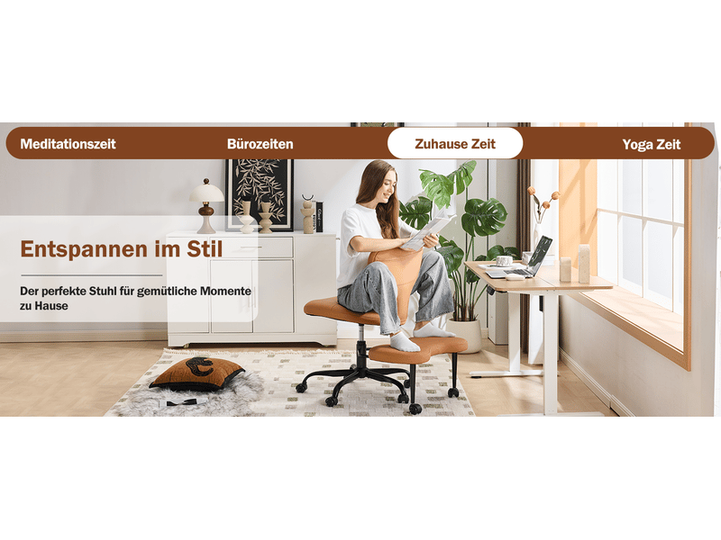  Chaise de méditation pour adultes, revêtement en similicuir orange, hauteur réglable  - Conforama C