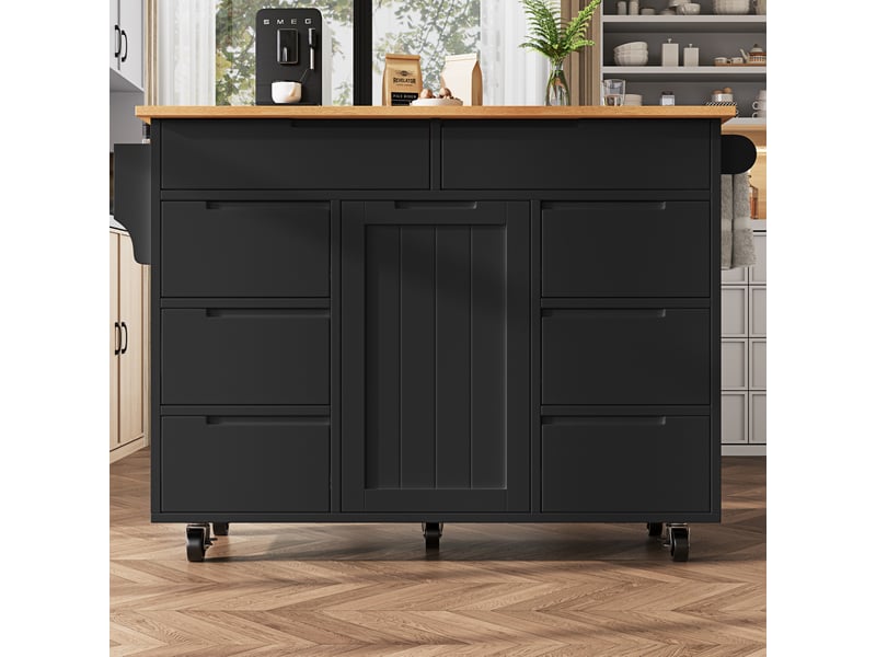 Îlot de cuisine 122x46x91,5 cm avec tablette rabattable transformable en table, 8 tiroirs, pour cuisine, en mdf, noir  - Conforama B