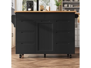 Îlot de cuisine 122x46x91,5 cm avec tablette rabattable transformable en table, 8 tiroirs, pour cuisine, en mdf, noir