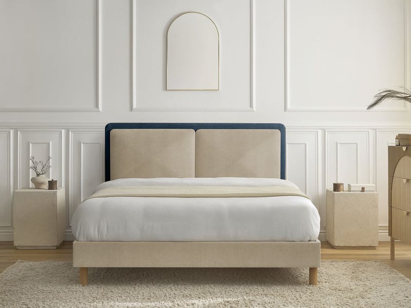 Bobochic lit mara tissu texturé bicolore avec lattes massives bleu 140x190 MARA - Conforama C