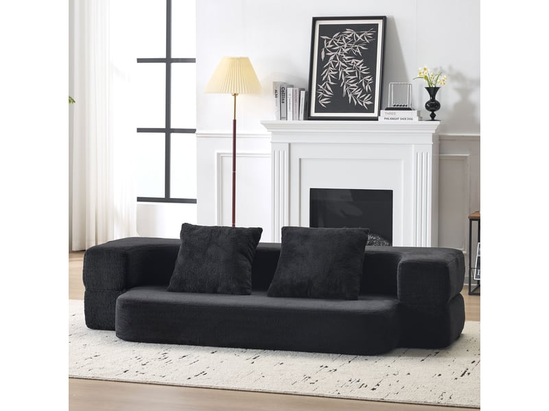  Canapé convertible 2 places pliable en matelas  - mousse haute densité avec coussins, mousse - noir  - Conforama C