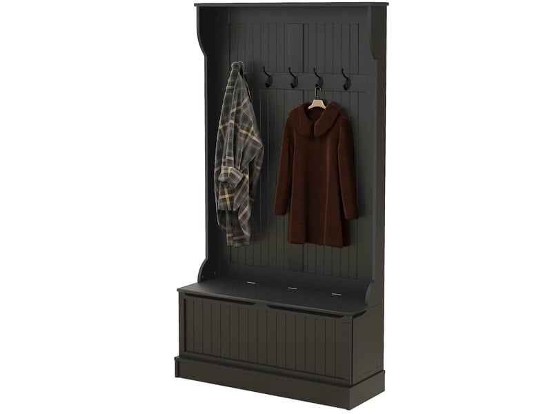 Porte-manteau avec banc de rangement pour chaussures et 5 crochets, style moderne, 96 x 34 x 179,7 cm, noir - Conforama B
