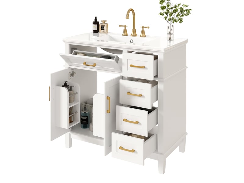 Meuble sous vasque 90x46x87 cm blanc laqué avec lavabo en céramique  - Conforama A