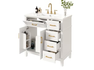 Meuble sous vasque 90x46x87 cm blanc laqué avec lavabo en céramique