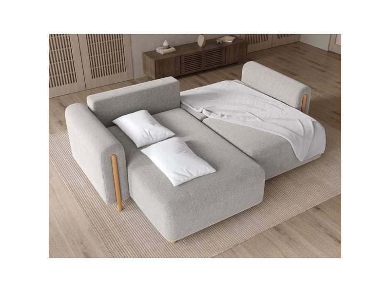 Canapé d'angle convertible arvessa gris clair bouclette – angle gauche avec coffre - Conforama D