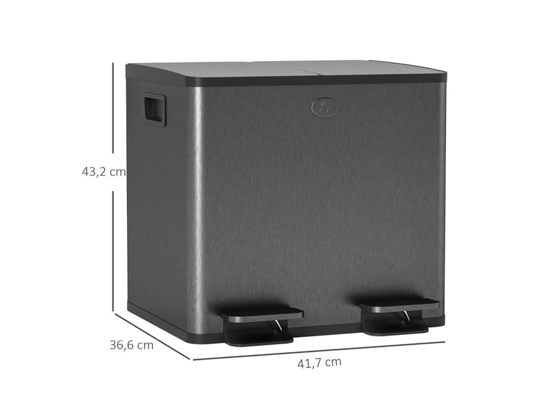  Poubelle double 2 x 15 l à pédale, fermeture douce, métal, noir  - Conforama E