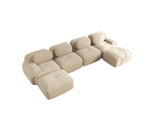 Canapé modulable en u ulevr 4 places 388 x 178 cm, sans montage, velours côtelé beige