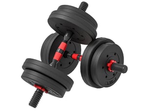Set d'haltères réglables 2 en 1, 15 kg, noir, métal et plastique, conversion en barre longue