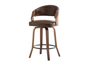 Lot de 2 tabourets de bar avec dossier incurvé en bois, assise rembourrée et repose-pieds, marron