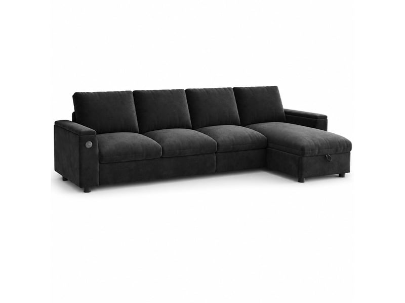  Canapé convertible d'angle réversible 4 places 280x137 cm gris en chenille, rangements et ports usb type-c  - Conforama A