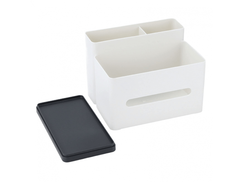  Boîte à mouchoirs en plastique avec grille de rangement, ouverture en arc, extraction plus douce, multifonctionnelle, moderne  - Conforama A