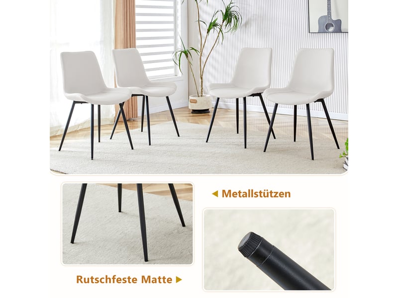  Ensemble table à manger 160 cm avec 4 chaises blanches en similicuir à assise large et rangement intégré, cuisine ou salle à manger  - Conforama R