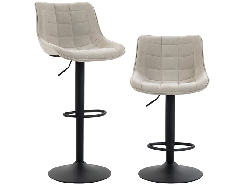  Ensemble de 2 tabourets de bar pivotants et réglables avec base et dossier en métal, blanc crème  - Conforama A