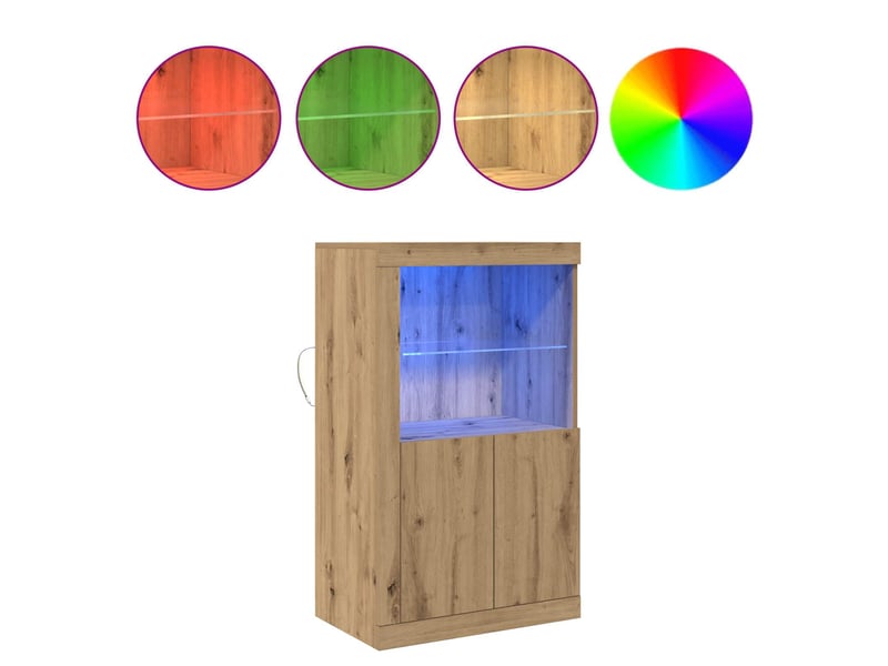  Buffet led, meuble de rangement salon 60,5 x 37 x 100 cm bois d'ingénierie chêne artisanal  - Conforama D