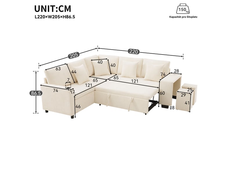  Canapé d'angle convertible réversible avec rangement et usb evryae  - Conforama E