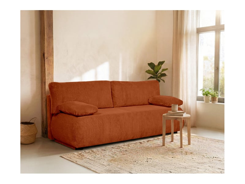 Canapé droit veluto convertible avec coffre en velours côtelé - terracotta VELUTO - Conforama B