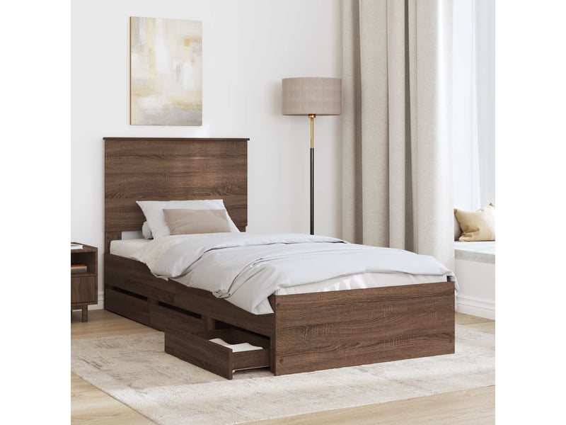  Lit simple- lit adulte -  cadre de lit chêne brun 100 x 200 cm bois ingénierie  - Conforama B