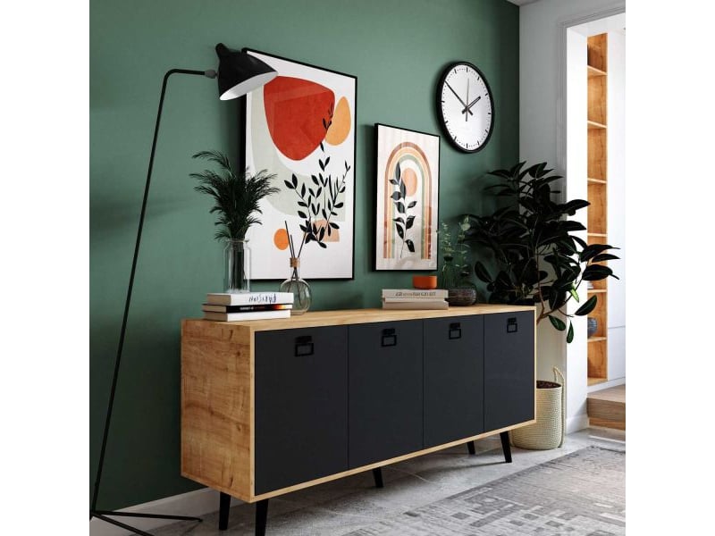  Buffet 4 portes en aggloméré mirza modern anthracite et chêne  - Conforama E