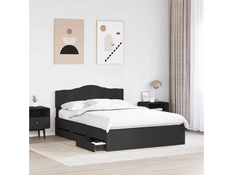  Lit double- lit adulte -  cadre de lit avec tiroir noir 150 x 200 cm bois ingénierie  - Conforama B