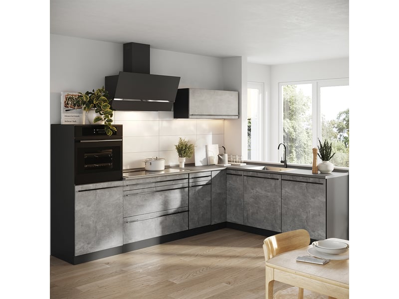  Vicco cuisine en angle, bétonanthracite, 287 x cm plan de travail marbre  - Conforama C
