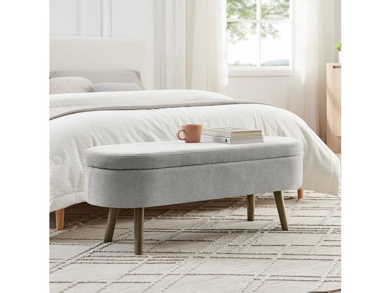  Banc de rangement 110x40x42 cm, coffre 20 l, pieds en bois, meuble chambre, meuble bureau et salon, velours doux, gris  - Conforama D