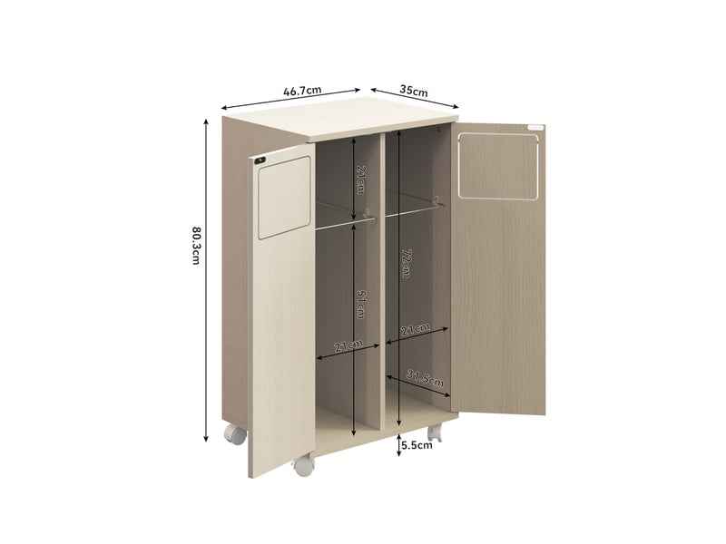 Meuble de tri des déchets 46,7 x 35 x 80 cm – bois clair et blanc – 2 compartiments à roulettes - Conforama C