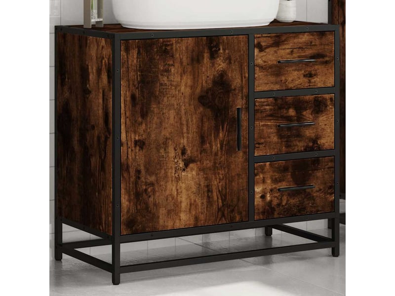  Armoire de lavabo de salle de bain, cabinet de salle de bain chêne fumé 65x33x60 cm cf65578  - Conforama D