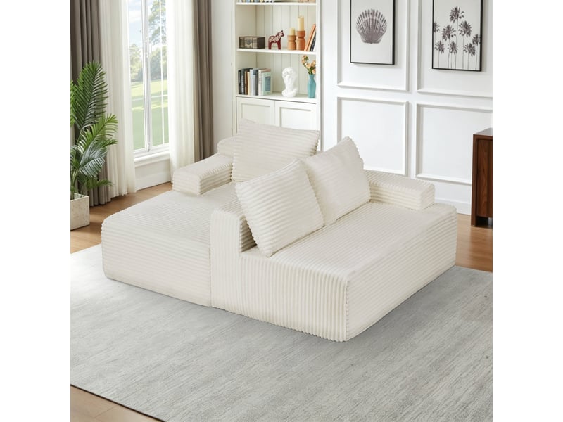  Canapé d'angle modulable 236 cm-assise profonde style cloud-en velours côtelé-beige  - Conforama D