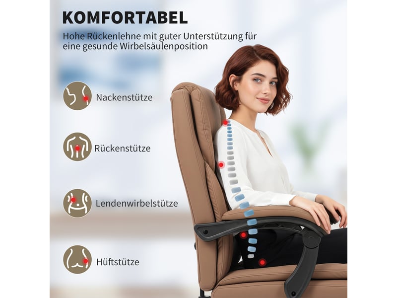  Chaise de bureau marron avec revêtement en similicuir à motif pattes de chat, repose-pieds, réglable en hauteur et roulettes.  - Conforama E